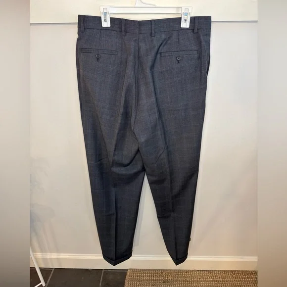 Pronto Uomo Mens Dress Pants Glen Plaid Wool Pleated Cuff Straight Leg 36x31 - Picture 6 of 6